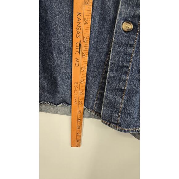 Vintage 90s Union Bay Denim & Corduroy Shirt Men's LG Blue Tan Grunge Western - Picture 11 of 12